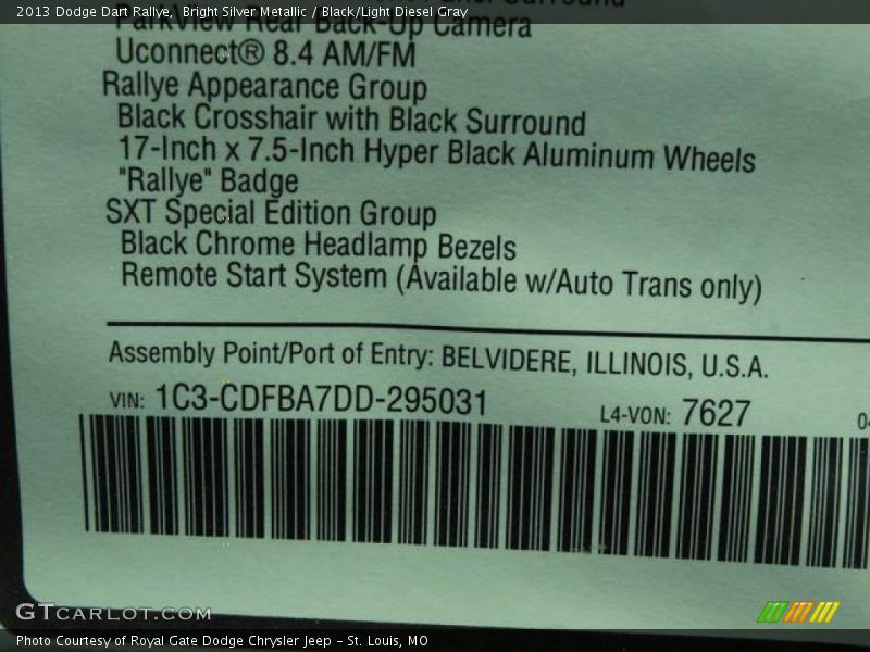 Bright Silver Metallic / Black/Light Diesel Gray 2013 Dodge Dart Rallye