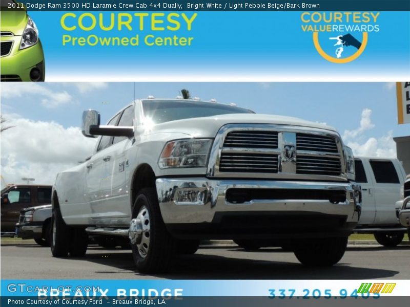 Bright White / Light Pebble Beige/Bark Brown 2011 Dodge Ram 3500 HD Laramie Crew Cab 4x4 Dually