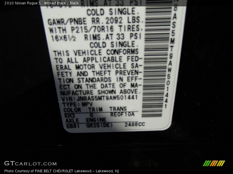 Wicked Black / Black 2010 Nissan Rogue S