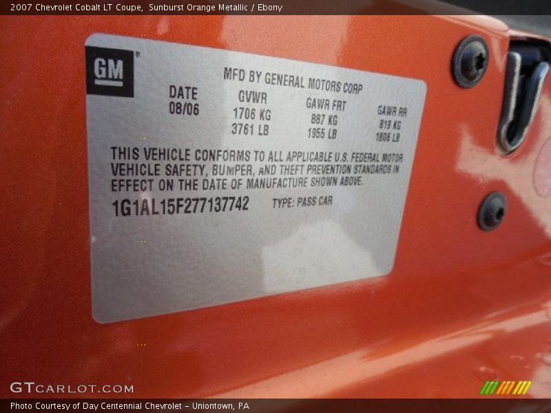 Sunburst Orange Metallic / Ebony 2007 Chevrolet Cobalt LT Coupe