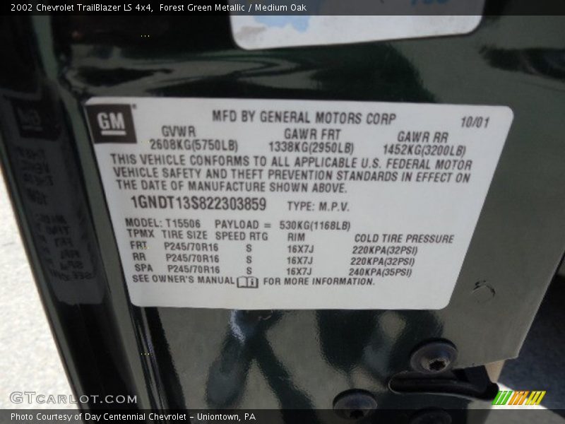 Forest Green Metallic / Medium Oak 2002 Chevrolet TrailBlazer LS 4x4