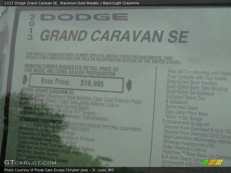 Maximum Steel Metallic / Black/Light Graystone 2013 Dodge Grand Caravan SE