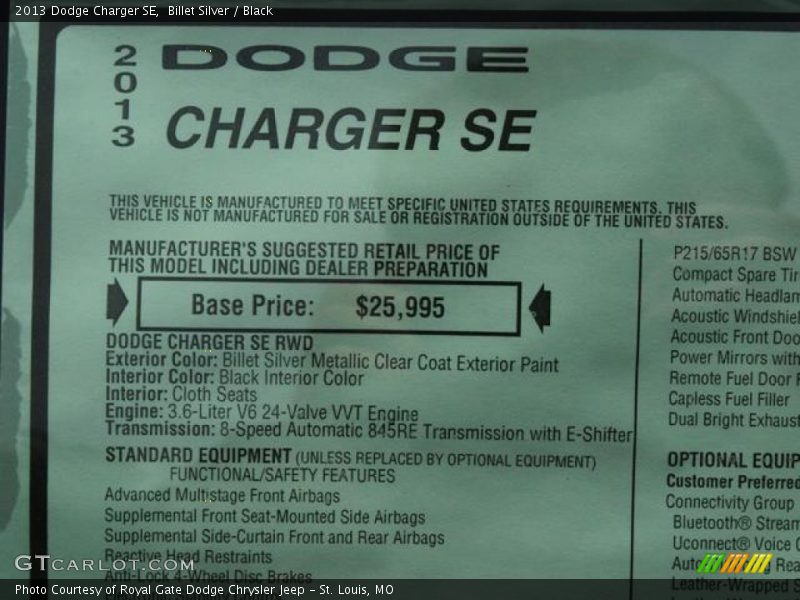 Billet Silver / Black 2013 Dodge Charger SE