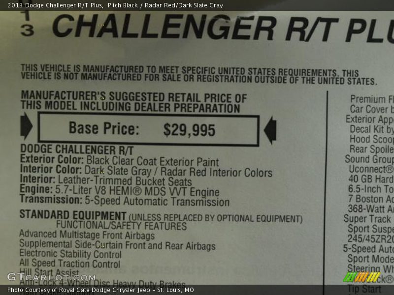 Pitch Black / Radar Red/Dark Slate Gray 2013 Dodge Challenger R/T Plus