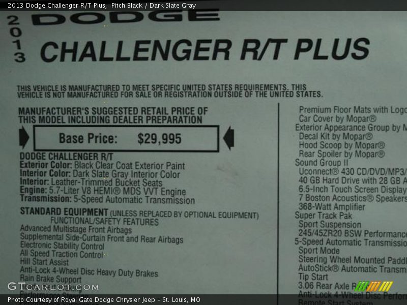  2013 Challenger R/T Plus Window Sticker