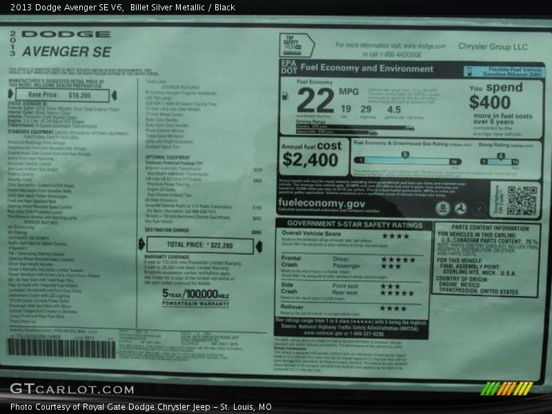 Billet Silver Metallic / Black 2013 Dodge Avenger SE V6