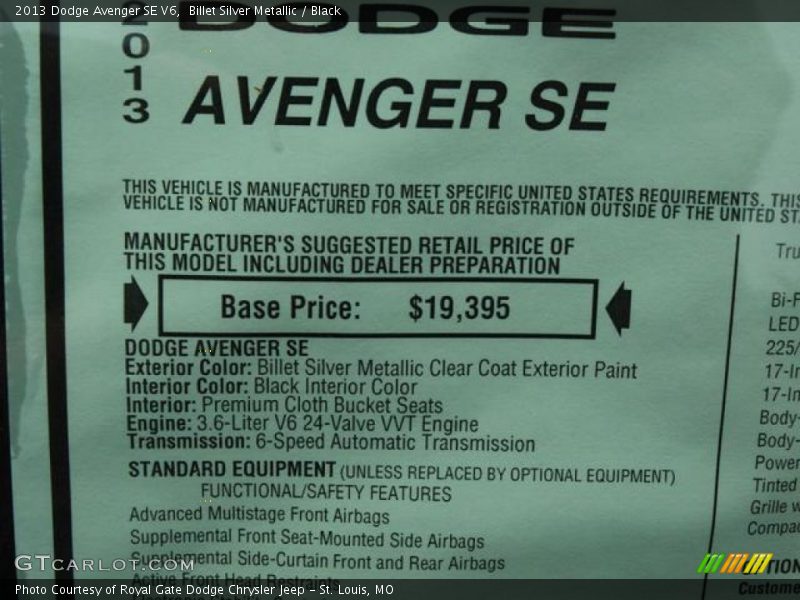 Billet Silver Metallic / Black 2013 Dodge Avenger SE V6