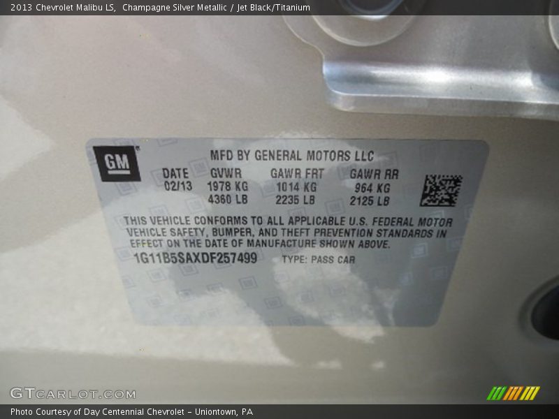 Champagne Silver Metallic / Jet Black/Titanium 2013 Chevrolet Malibu LS