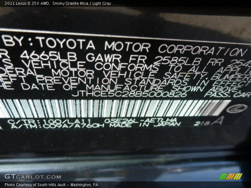Smoky Granite Mica / Light Gray 2011 Lexus IS 350 AWD