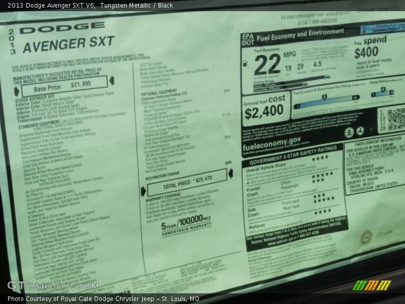 Tungsten Metallic / Black 2013 Dodge Avenger SXT V6