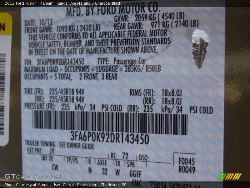Ginger Ale Metallic / Charcoal Black 2013 Ford Fusion Titanium