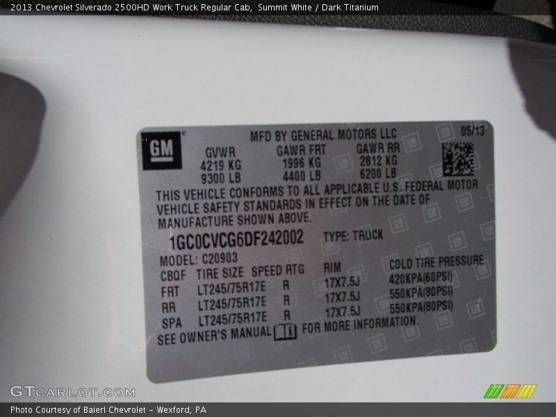Summit White / Dark Titanium 2013 Chevrolet Silverado 2500HD Work Truck Regular Cab