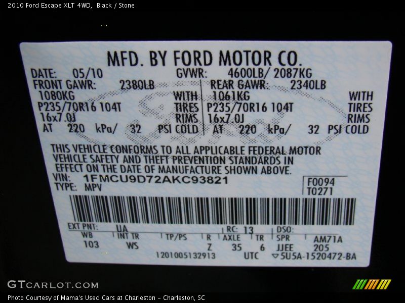 Black / Stone 2010 Ford Escape XLT 4WD