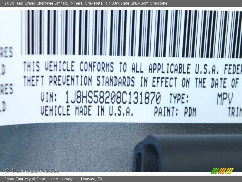 Mineral Gray Metallic / Dark Slate Gray/Light Graystone 2008 Jeep Grand Cherokee Limited