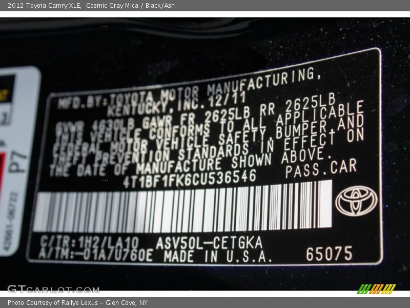Cosmic Gray Mica / Black/Ash 2012 Toyota Camry XLE
