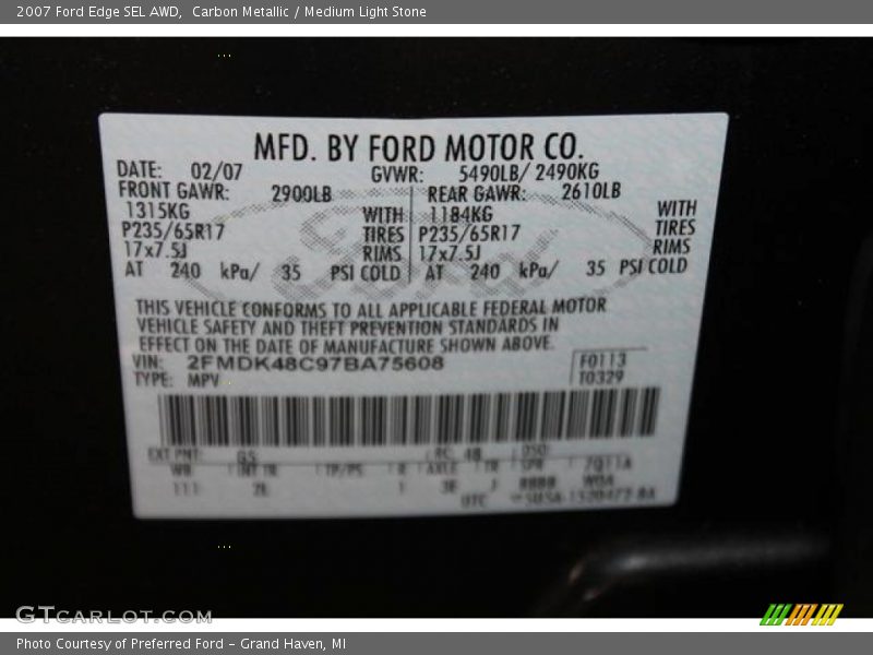Carbon Metallic / Medium Light Stone 2007 Ford Edge SEL AWD