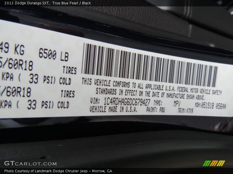 True Blue Pearl / Black 2013 Dodge Durango SXT