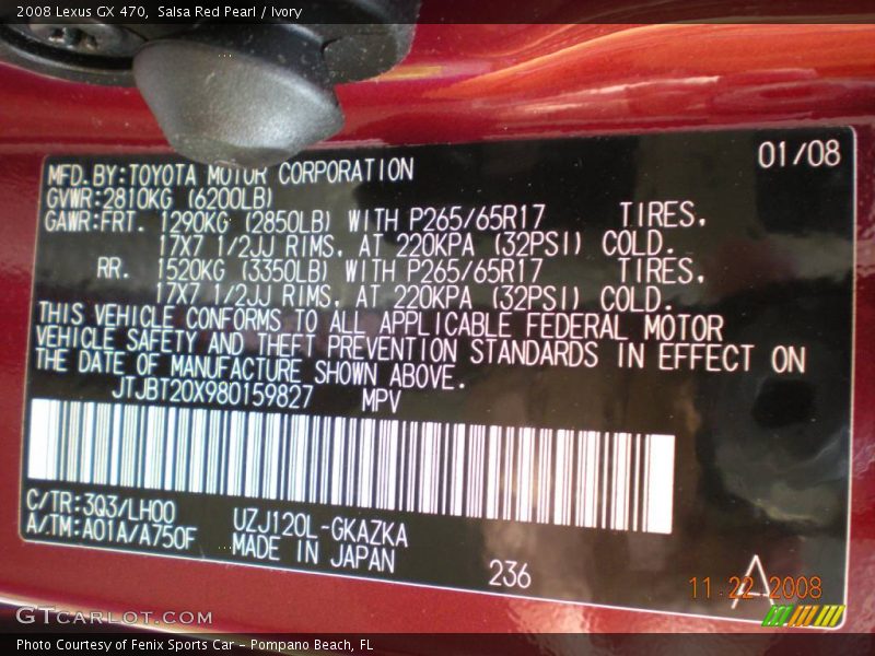 Salsa Red Pearl / Ivory 2008 Lexus GX 470