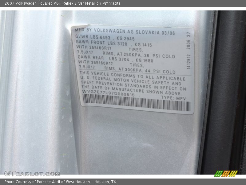 Reflex Silver Metallic / Anthracite 2007 Volkswagen Touareg V6