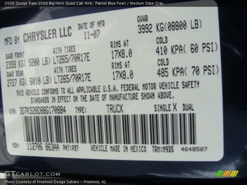 Patriot Blue Pearl / Medium Slate Gray 2008 Dodge Ram 2500 Big Horn Quad Cab 4x4
