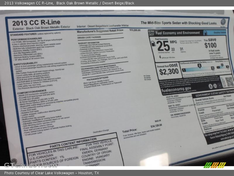Black Oak Brown Metallic / Desert Beige/Black 2013 Volkswagen CC R-Line