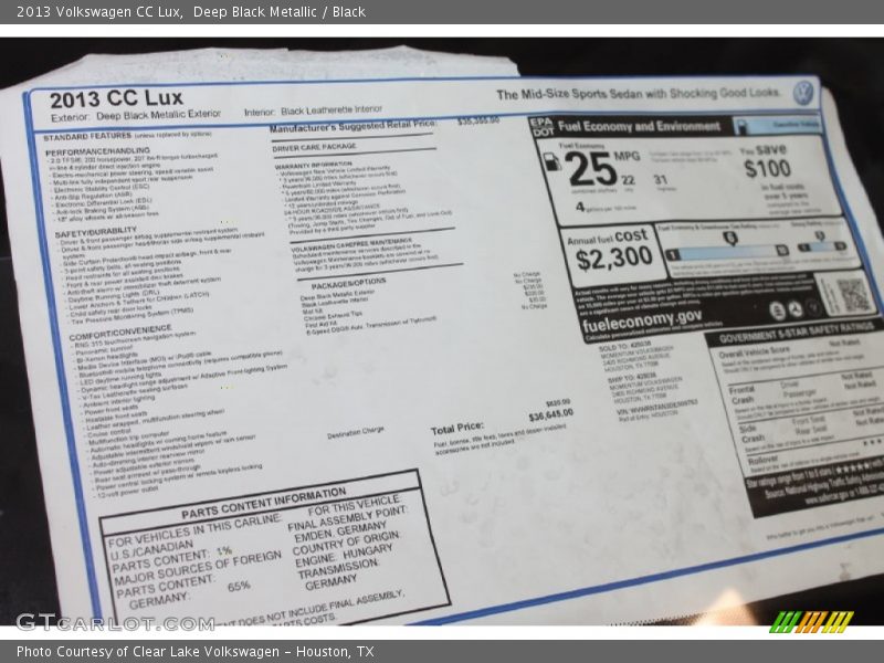 Deep Black Metallic / Black 2013 Volkswagen CC Lux