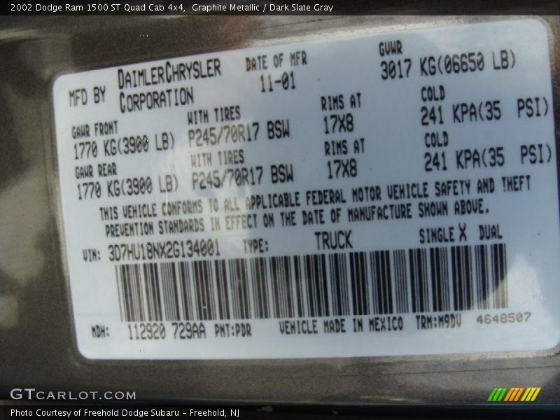 Graphite Metallic / Dark Slate Gray 2002 Dodge Ram 1500 ST Quad Cab 4x4