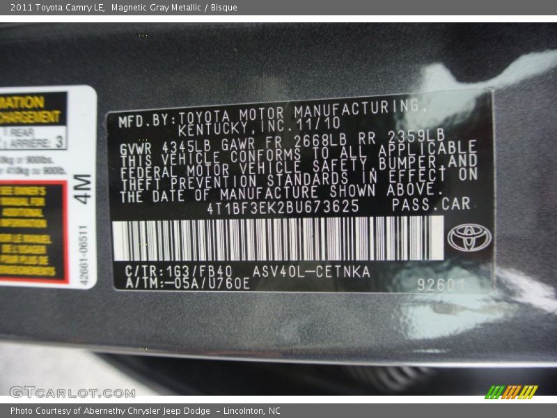 Magnetic Gray Metallic / Bisque 2011 Toyota Camry LE