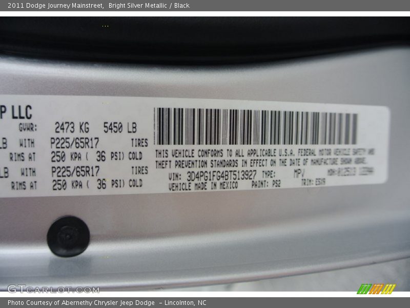 Bright Silver Metallic / Black 2011 Dodge Journey Mainstreet