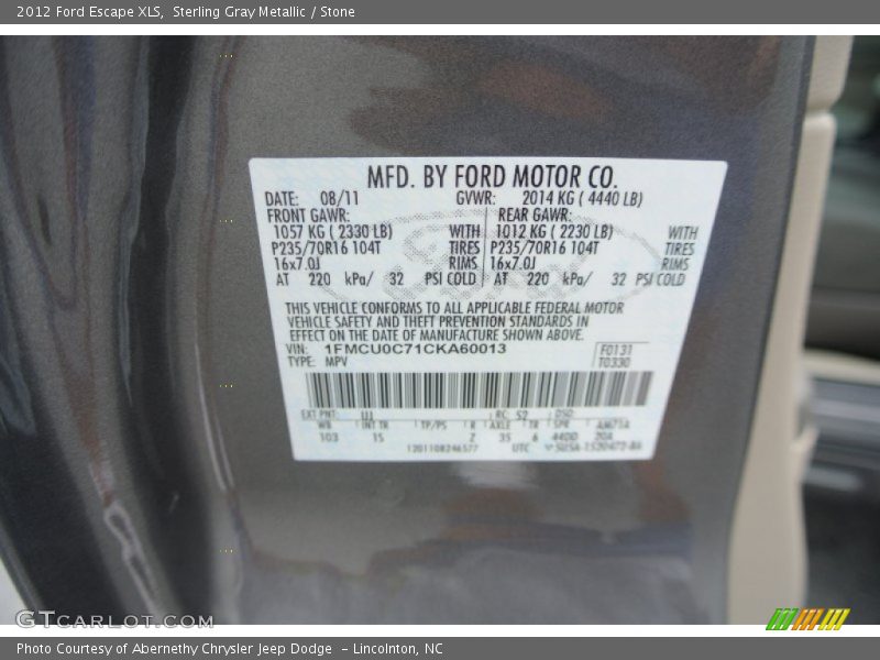 Sterling Gray Metallic / Stone 2012 Ford Escape XLS