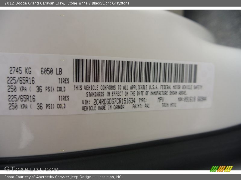Stone White / Black/Light Graystone 2012 Dodge Grand Caravan Crew