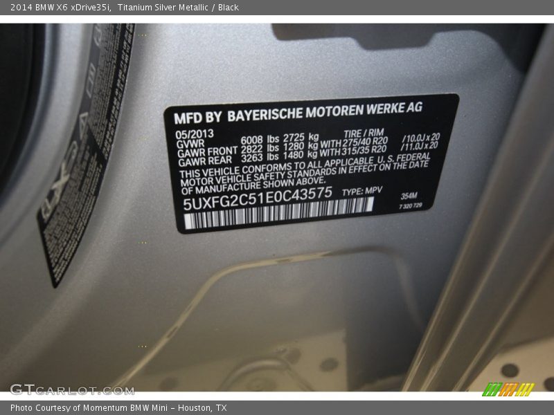 2014 X6 xDrive35i Titanium Silver Metallic Color Code 354