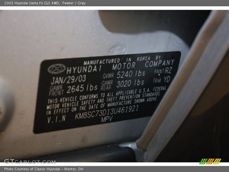 Pewter / Gray 2003 Hyundai Santa Fe GLS 4WD