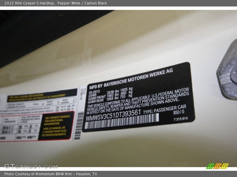 Pepper White / Carbon Black 2013 Mini Cooper S Hardtop