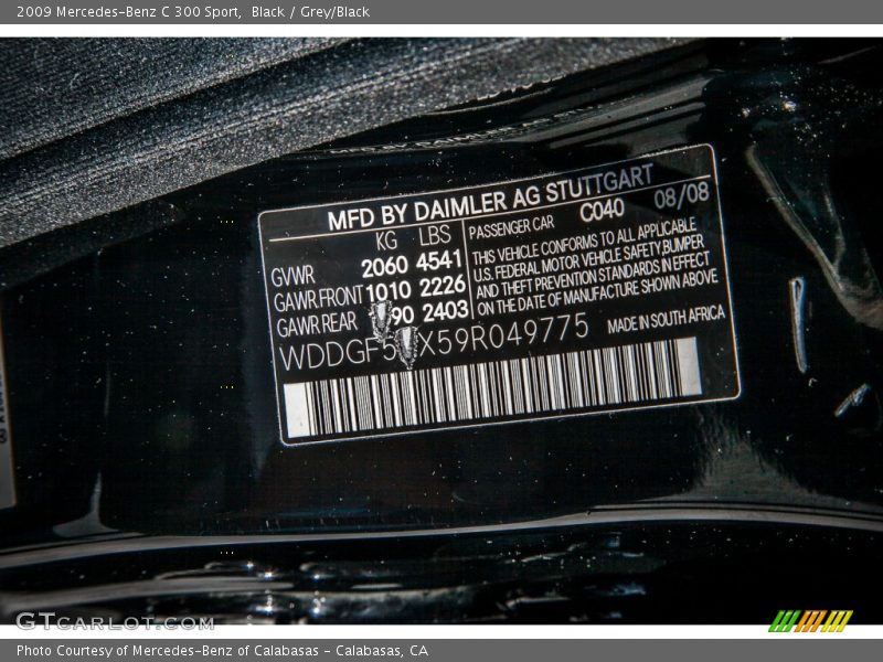 Black / Grey/Black 2009 Mercedes-Benz C 300 Sport