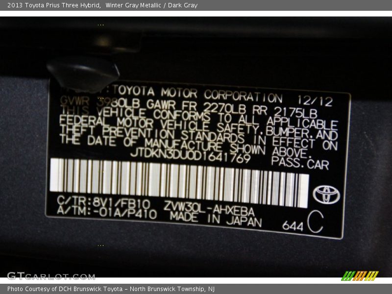 Winter Gray Metallic / Dark Gray 2013 Toyota Prius Three Hybrid