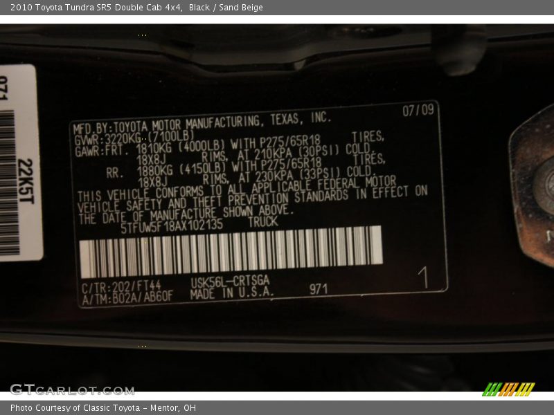 Black / Sand Beige 2010 Toyota Tundra SR5 Double Cab 4x4