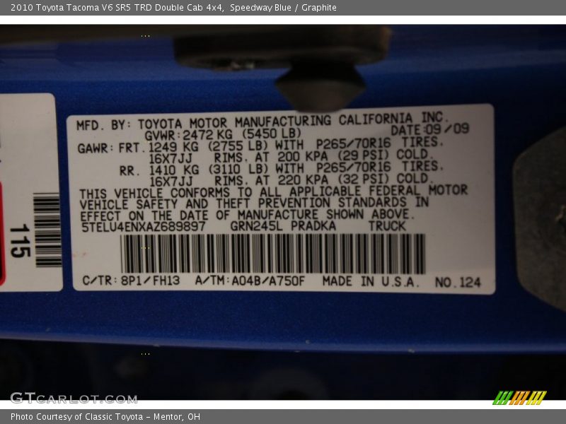Speedway Blue / Graphite 2010 Toyota Tacoma V6 SR5 TRD Double Cab 4x4