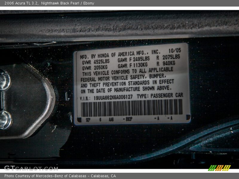 Nighthawk Black Pearl / Ebony 2006 Acura TL 3.2