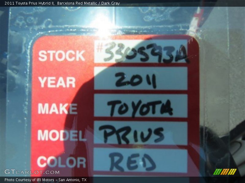 Barcelona Red Metallic / Dark Gray 2011 Toyota Prius Hybrid II