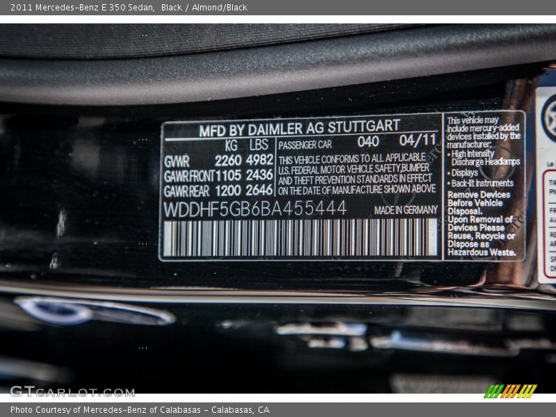 Black / Almond/Black 2011 Mercedes-Benz E 350 Sedan