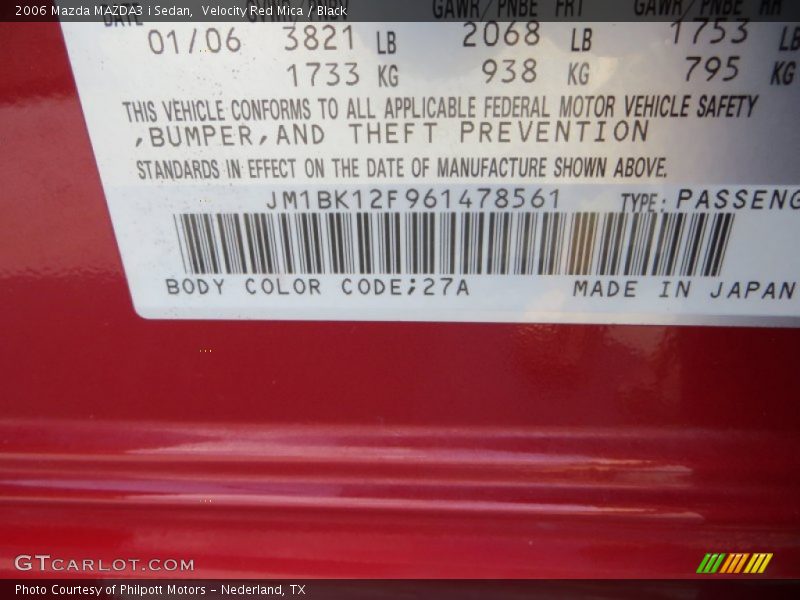 Velocity Red Mica / Black 2006 Mazda MAZDA3 i Sedan