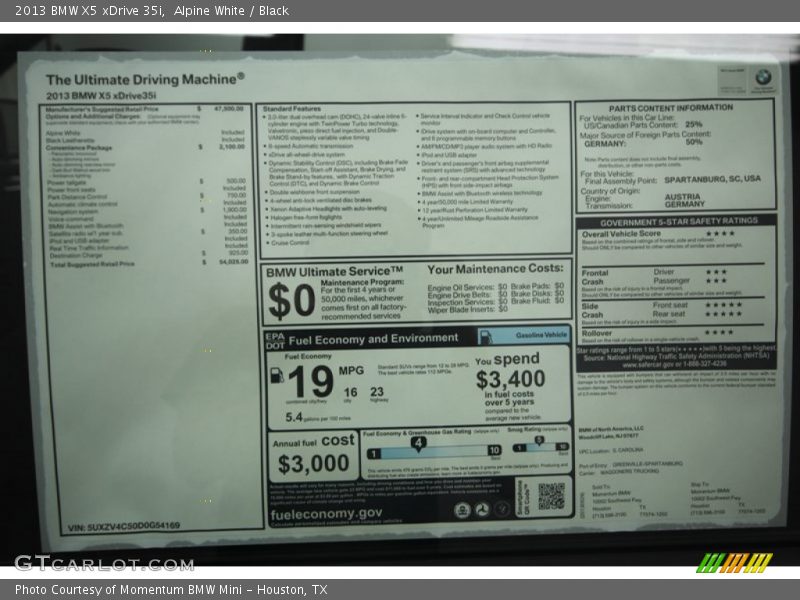 Alpine White / Black 2013 BMW X5 xDrive 35i