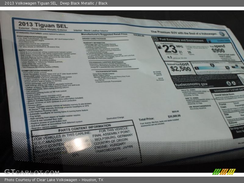 Deep Black Metallic / Black 2013 Volkswagen Tiguan SEL