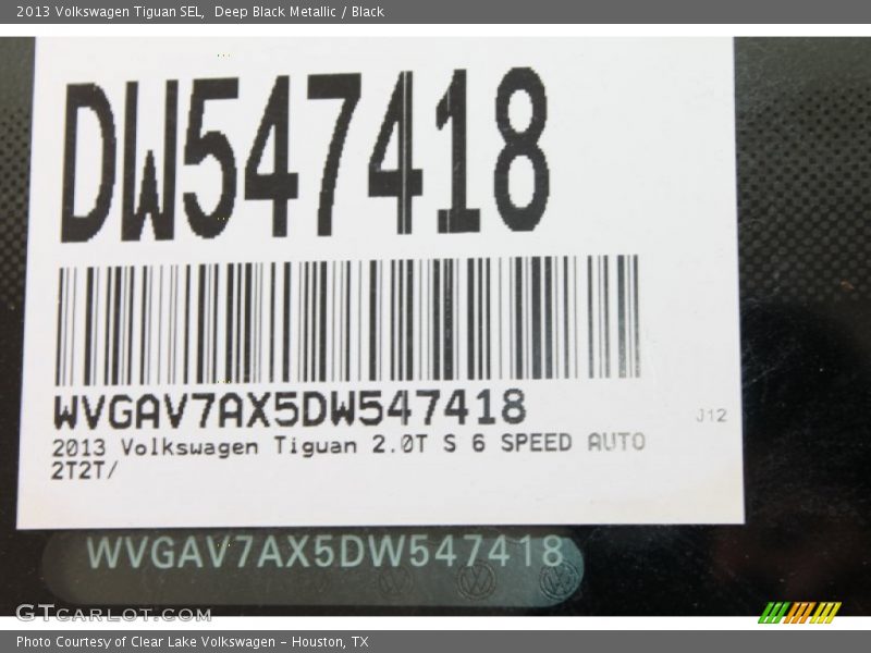 Deep Black Metallic / Black 2013 Volkswagen Tiguan SEL
