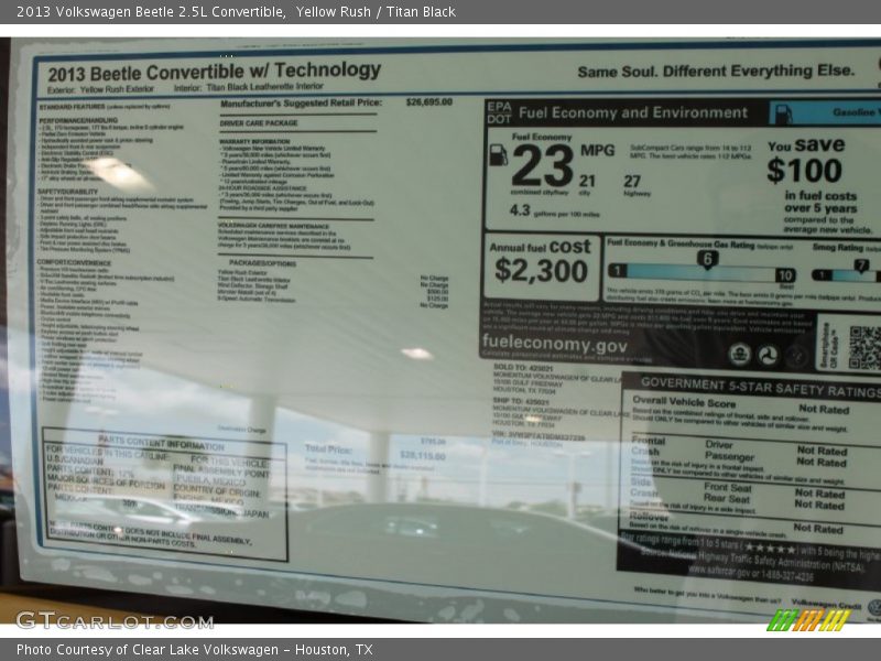 Yellow Rush / Titan Black 2013 Volkswagen Beetle 2.5L Convertible