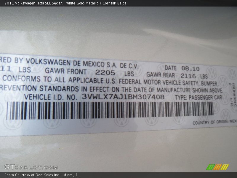 White Gold Metallic / Cornsilk Beige 2011 Volkswagen Jetta SEL Sedan