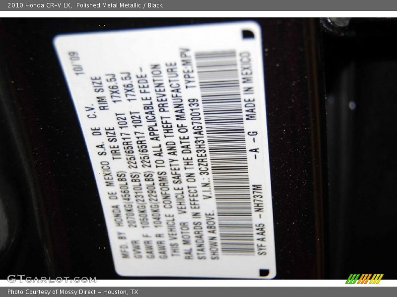 Polished Metal Metallic / Black 2010 Honda CR-V LX