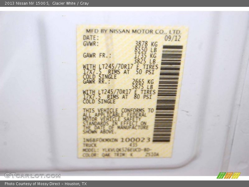 Glacier White / Gray 2013 Nissan NV 1500 S