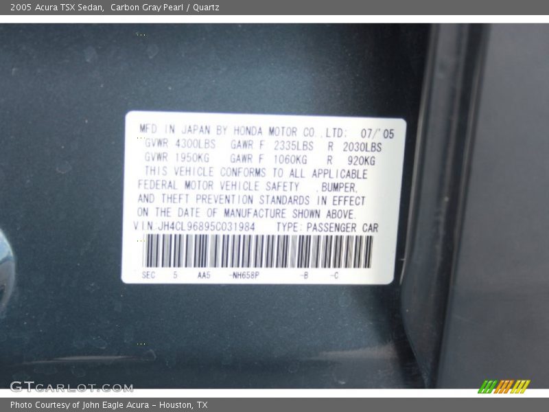 Carbon Gray Pearl / Quartz 2005 Acura TSX Sedan